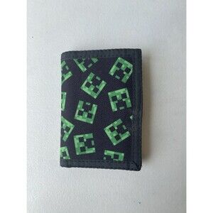 Minecraft Creeper Trifold Canvas Wallet Black Green Zippered Coin Pocket